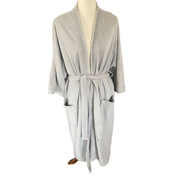 Joseph Abboud Cotton Blend Light Gray Luxury Mens Robe One Size-EUC - Picture 2 of 10
